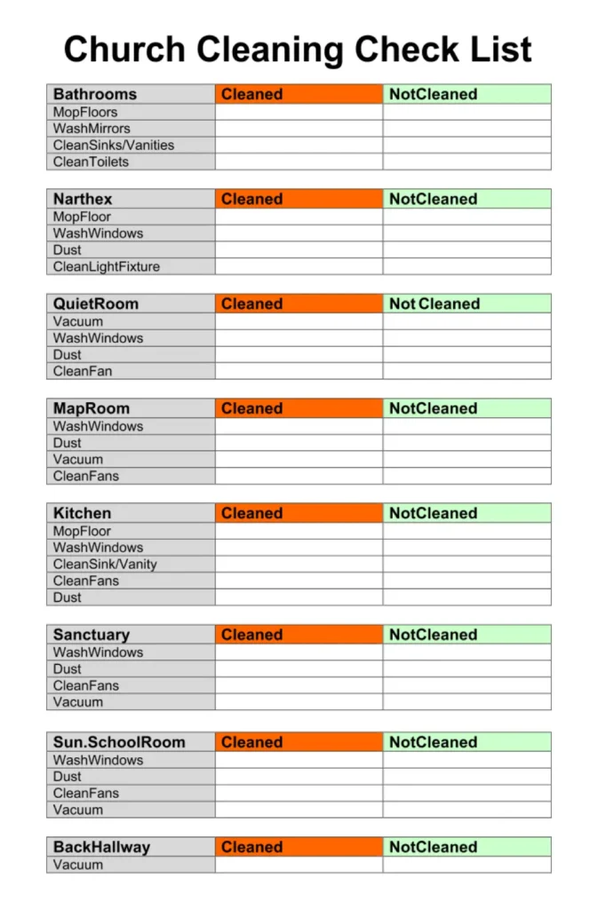 church cleaning checklist template