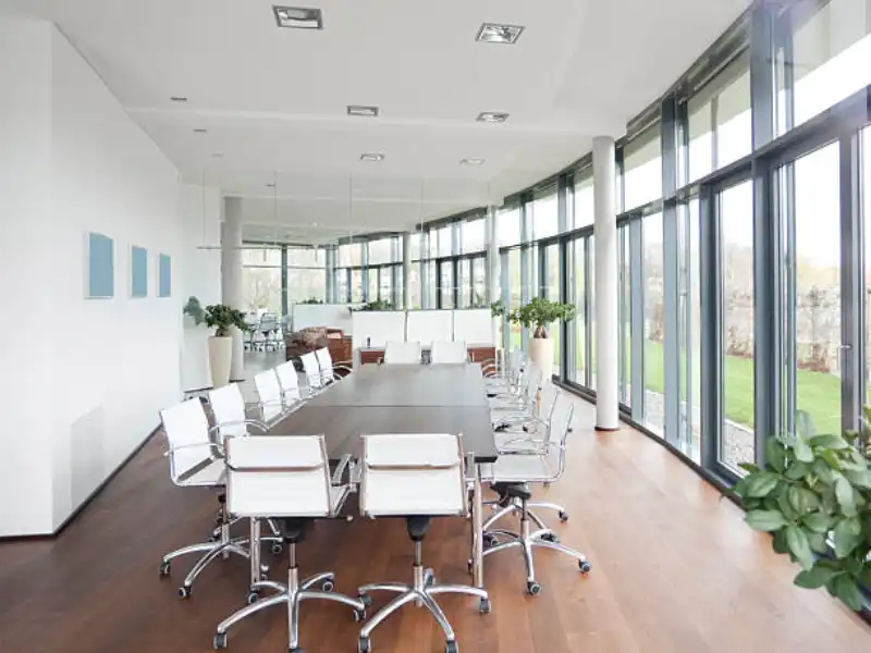 conference room with laminate wood floor
