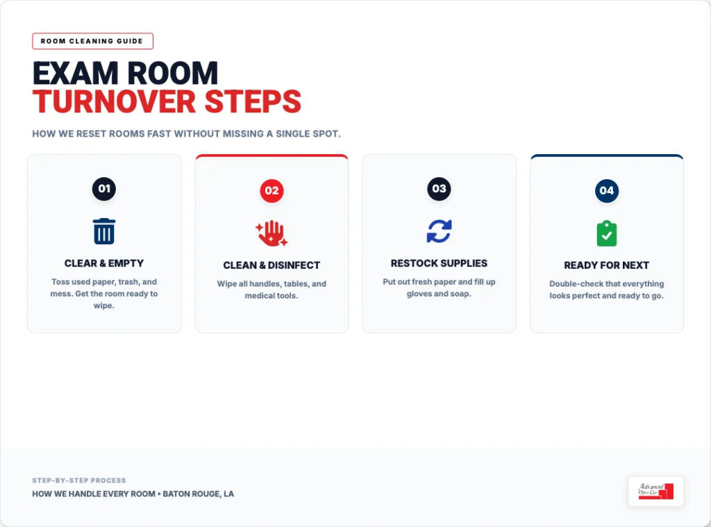 exam room turnover steps urgent care cleaning