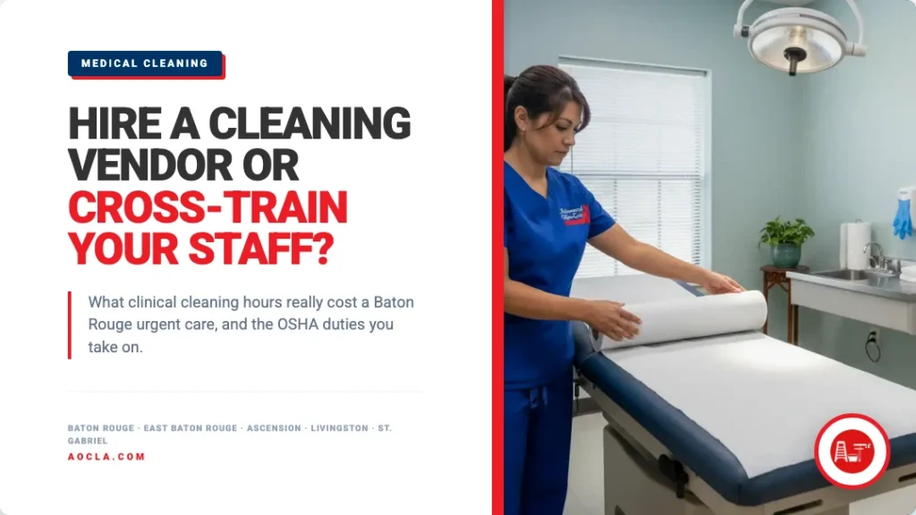 Advanced Office Care featured graphic: hire a cleaning vendor or cross-train your staff, for a Baton Rouge urgent care