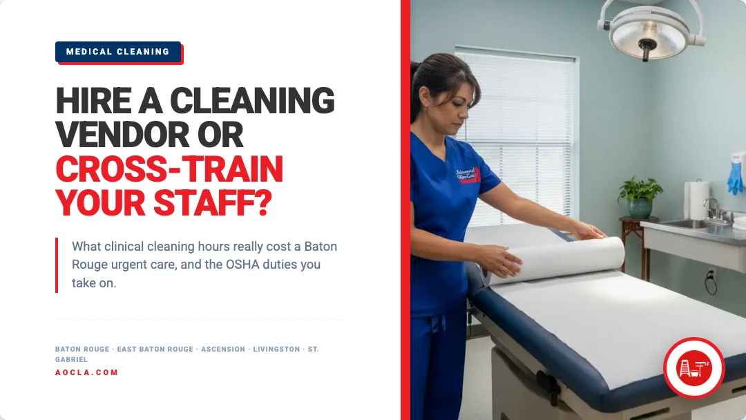 Advanced Office Care featured graphic: hire a cleaning vendor or cross-train your staff, for a Baton Rouge urgent care